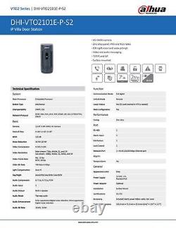 Dahua VTO2101E-P-S2 2MP PoE IP Video Door Station Villa Doorbell Access Control