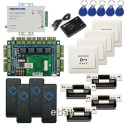 RFID Entry Access Control Systems Kit for 4 Doors ANSI Strike Lock Power Supply