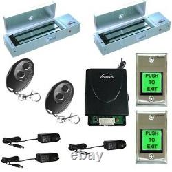 Visionis Two Door Maglock 1200lbs Access Control Kit Wireless Receiver Remote